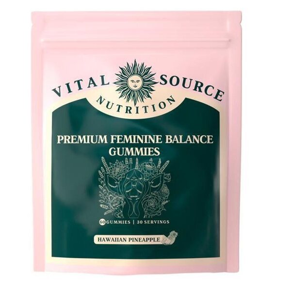 Vital Source Nutrition Premium Feminine Balance Gummies – Hawaiian Pineapple, 60 Gummies product on white background