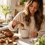 Illustrative morning mushroom coffee routine