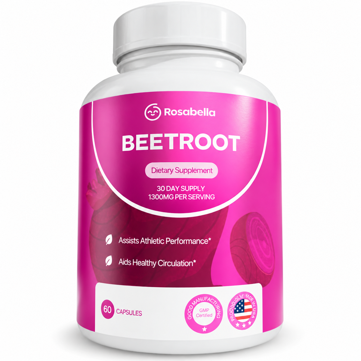 Rosabella Beetroot 1300 mg 60 capsules product front on white