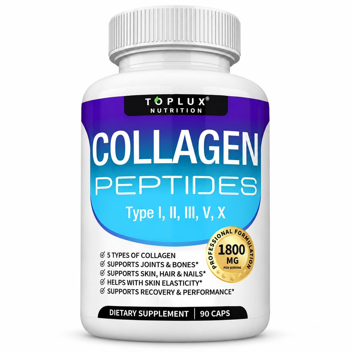 Toplux Nutrition Collagen Peptides 90 capsules product front on white