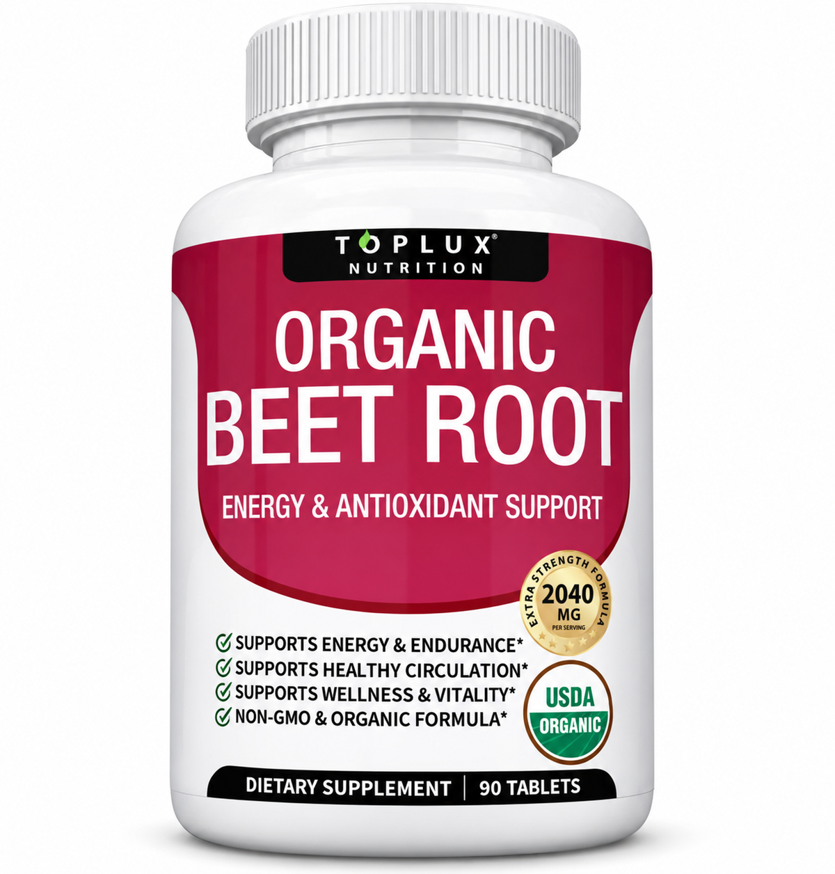 Toplux Nutrition Organic Beet Root – 2,040 mg, 90 Tablets product image on white background