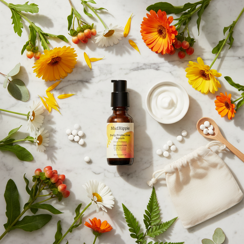 UGC flat lay Mad Hippie zinc sunscreen
