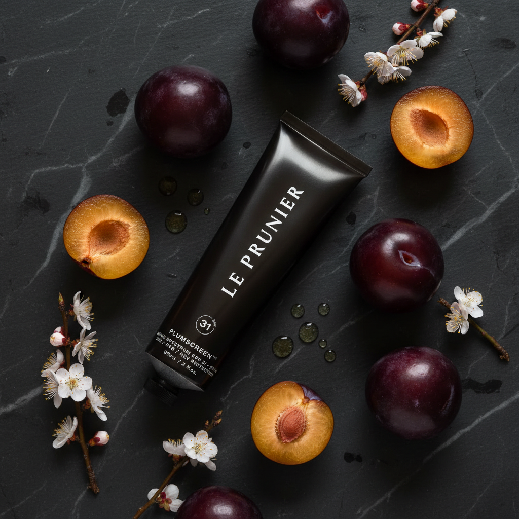 UGC flat lay plum plumscreen luxury skincare