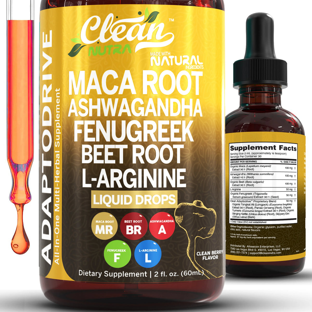 Adaptodrive Maca Root, Ashwagandha, Fenugreek, Beetroot & L-Arginine Liquid Drops — additional product view
