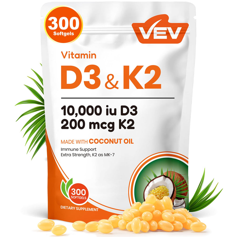VEV Vitamin D3 & K2 Softgels with MCT Coconut Oil
