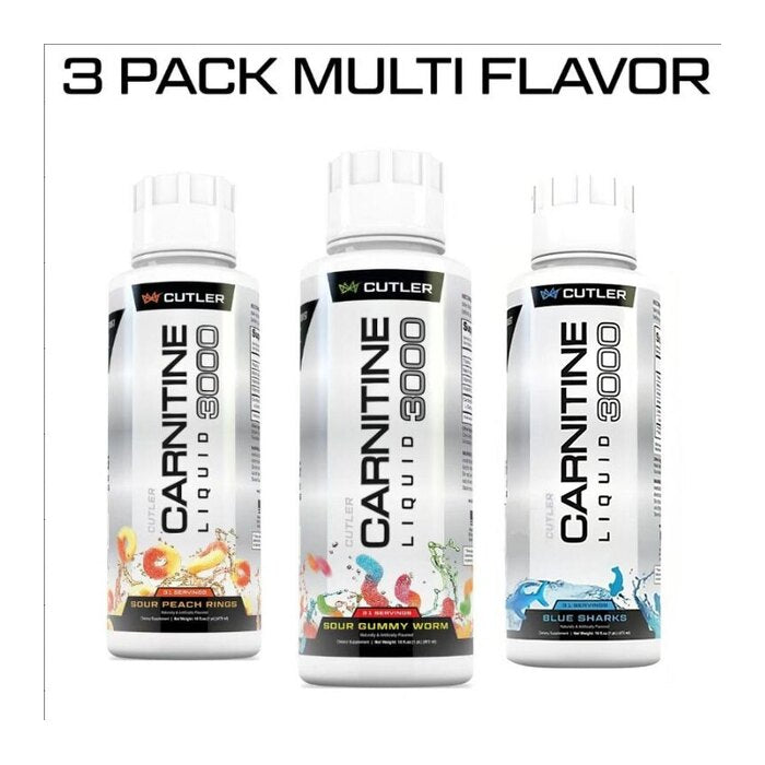 Cutter Carnitine Liquid 3000 – Sour Peach Rings + Blue Sharks + Sour Gummy Worms (3-Pack)