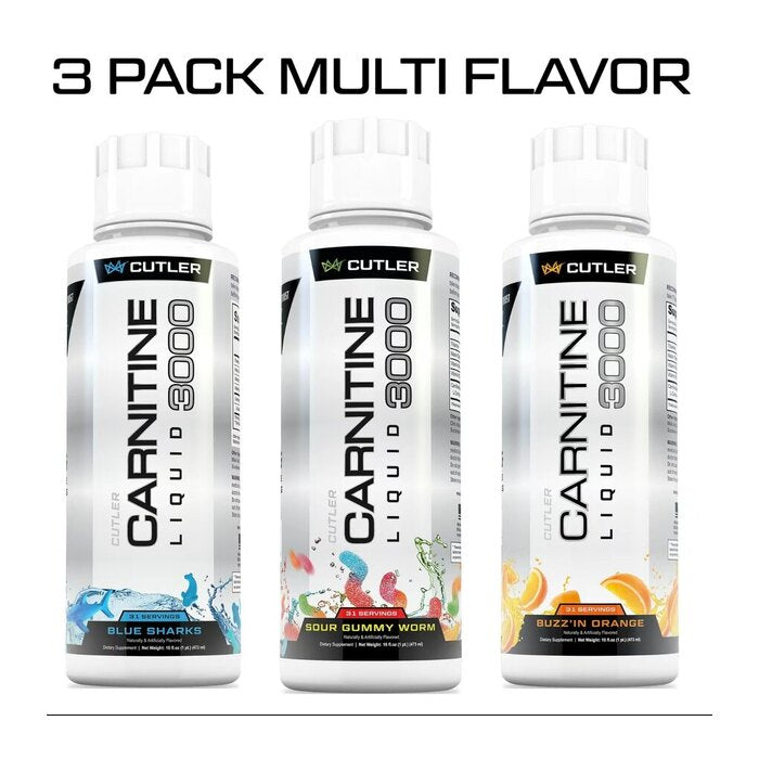 Cutter Carnitine Liquid 3000 – Blue Sharks + Sweet Orange + Sour Gummy Worms (3-Pack)