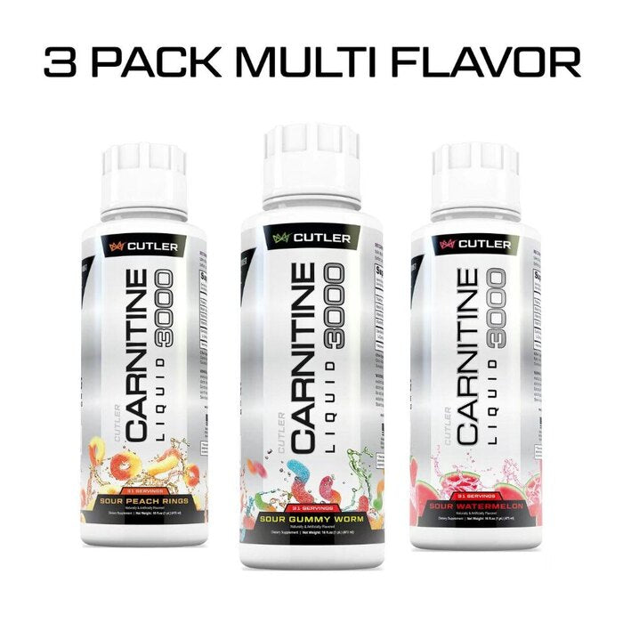 Cutter Carnitine Liquid 3000 – Sour Gummy Worms + Sour Peach Rings + Watermelon (3-Pack)