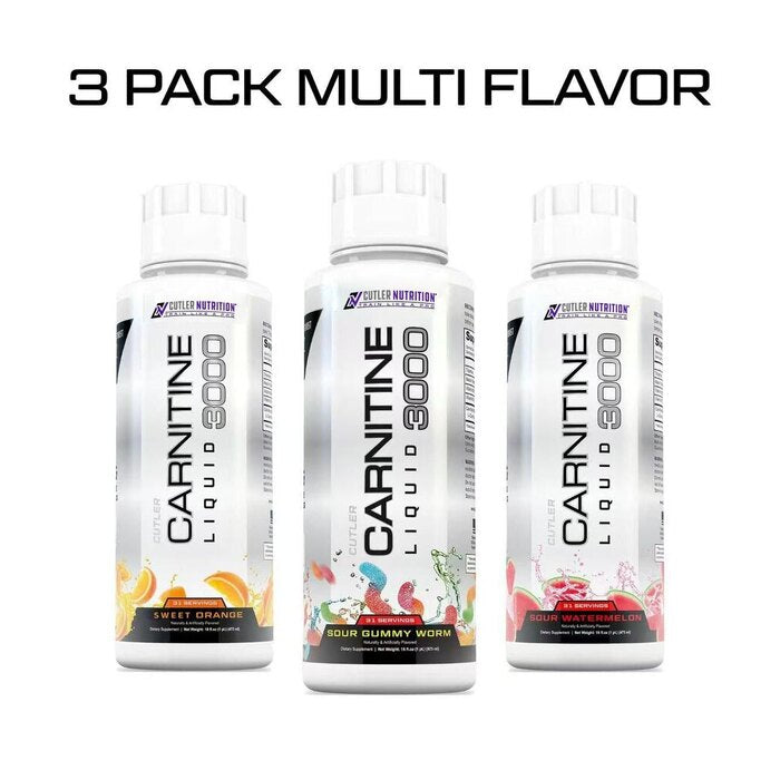 Cutter Carnitine Liquid 3000 – Sweet Orange + Sour Gummy Worms + Watermelon (3-Pack)