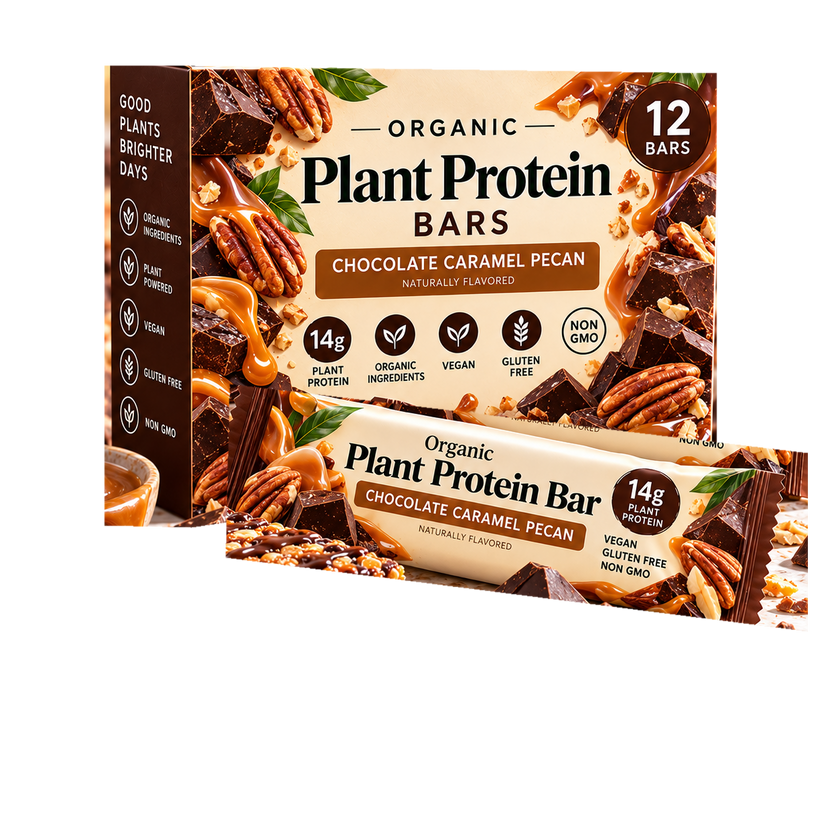 Chocolate Caramel Pecan plant protein bars, 12-count box