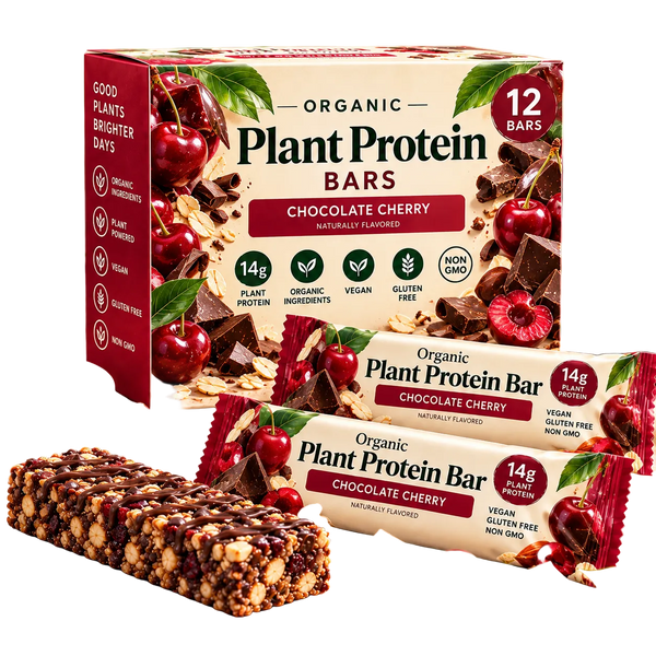 Organic Plant-Based Protein Bars — Chocolate Cherry, 12-count box